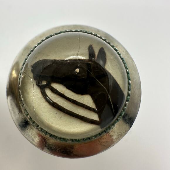 Vintage silver tone domed glass reverse painted intaglio horses cameos cufflinks - Picture 3 of 7